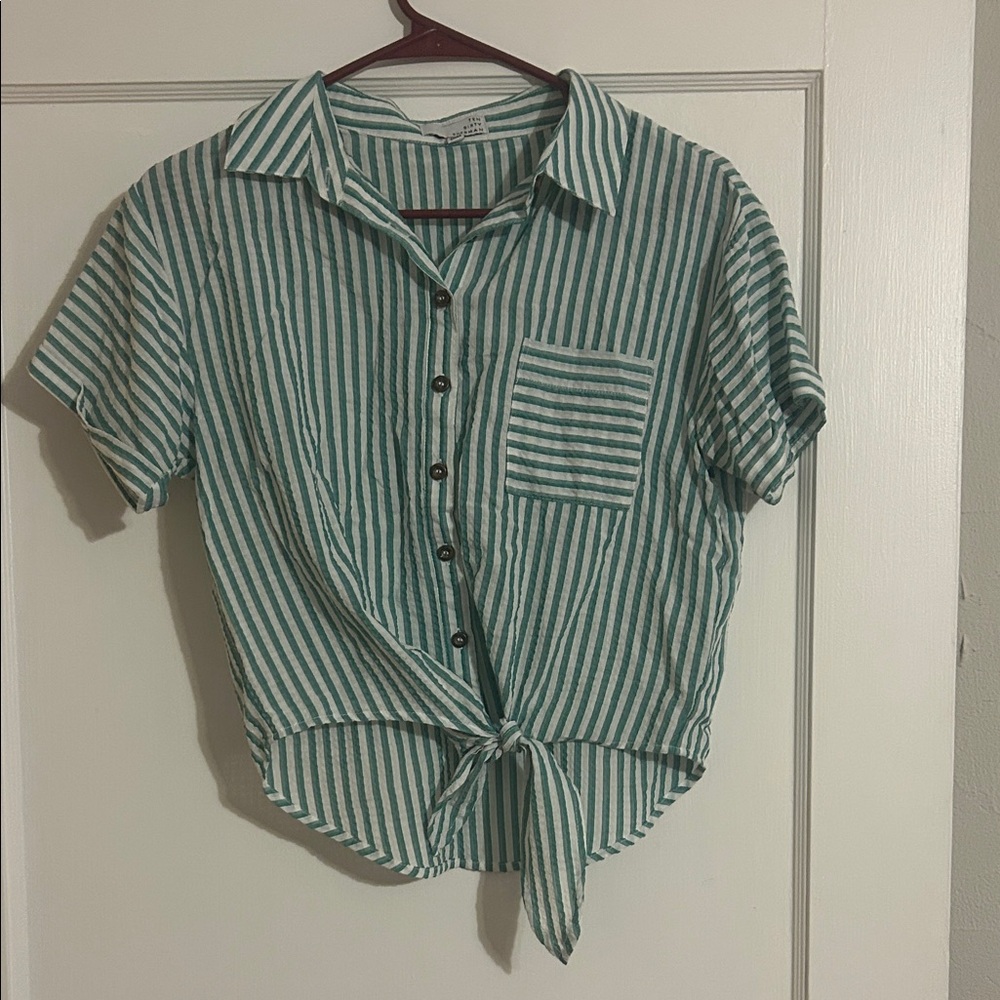 Ten Sixty Sherman Striped Button-Up Tie Front Shirt